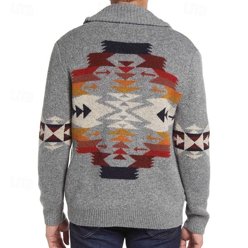 Men's Sweater Dress Sweater Cardigan Sweater Knit Sweater Ribbed Knit Regular Tops Knitted Ribbed Plain Shawl Collar Vintage Fashion Casual Daily Wear Clothing Apparel Fall Winter Gray M L XL2