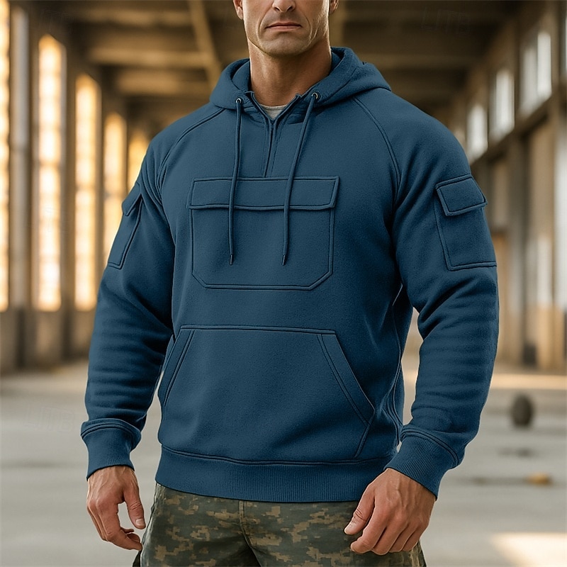 Men's Hoodie Quarter Zip Hoodie Tactical Hoodie Black Army Green Navy Blue Khaki Dark Gray Hooded Plain Zipper Sports & Outdoor Casual Daily Streetwear Cool Sportswear Spring &  Fall Clothing Apparel3