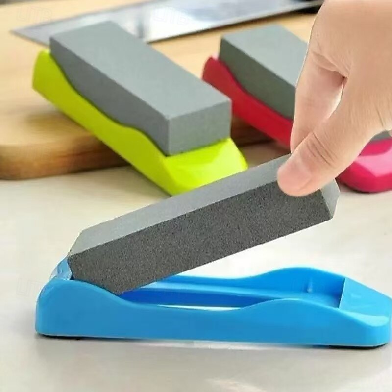 2PCS Double-Sided Sharpening Stones with High Hardness – Non-Slip Plastic Base Manual Knife Sharpeners for Kitchen Knives, Random Colors3