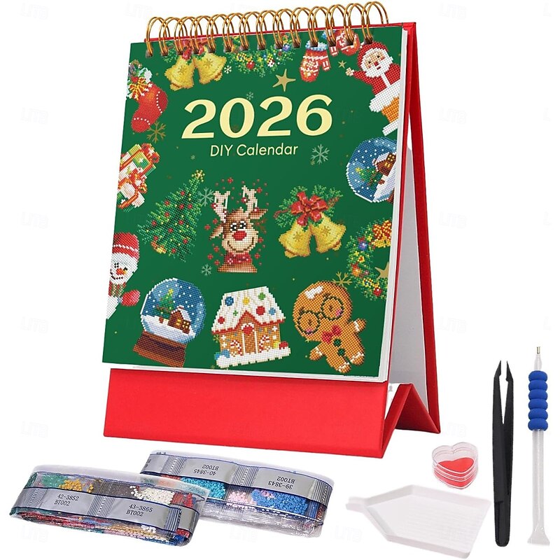 Diamond Art Painting 2026 Desk Calendar Standing Gem Monthly Desktop Calendar with Task Manager Monthly Planner Decoration for Women Teens Adults Beginners3