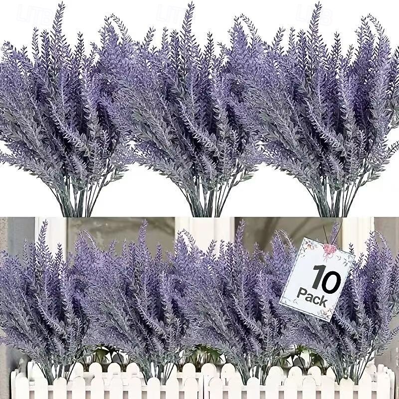 10 Bundles Purple Artificial Lavender Flowers – Faux Plants for Home Decor, Garden, Christmas, Wedding Decorations, Vase Accessories, Indoor Use