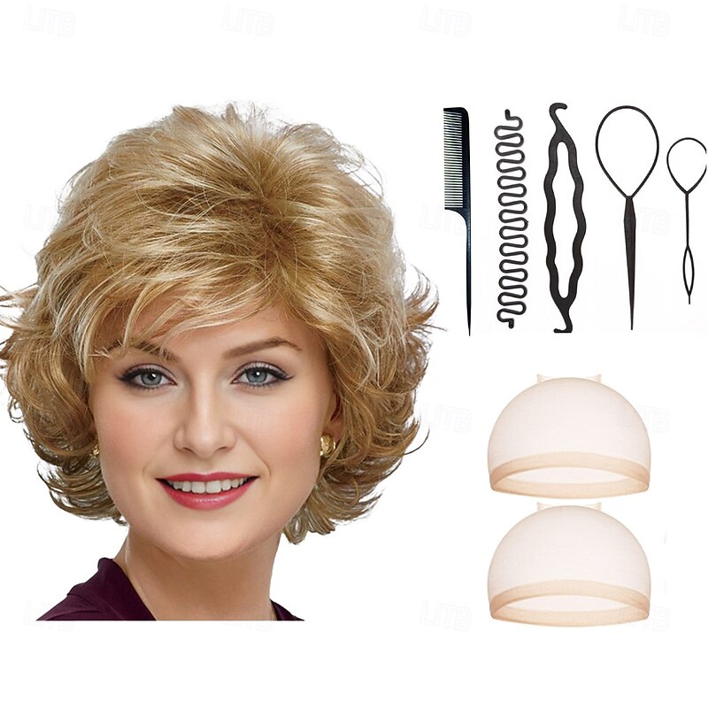 Mid Length Color Me Beautiful WhisperLite Wig Beautiful Mid-Length Layered Waves with Elegant Wispy Bangs  With 2PCS HD Wig Cap and Hairdressing Tool Set3