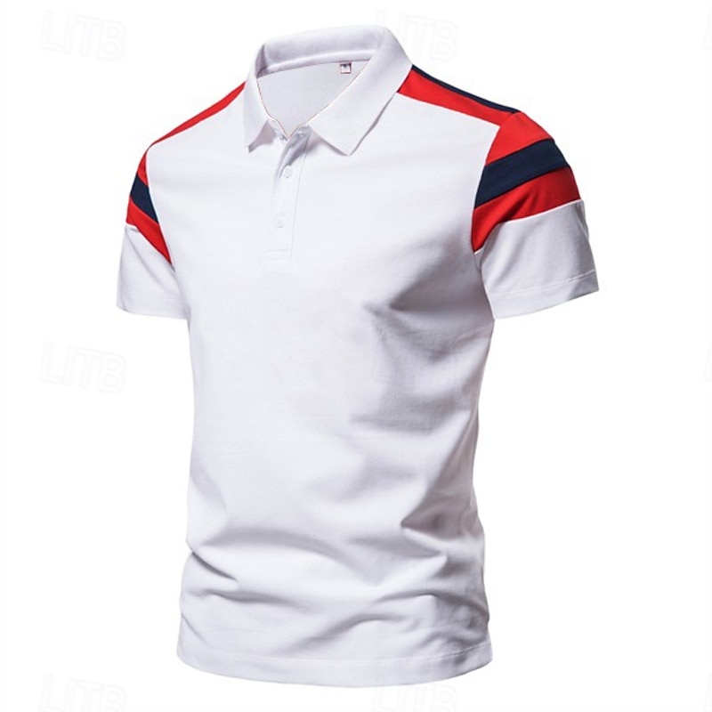 Men's 3D Print Polo Shirt Golf Shirt Casual Polo Collar Classic Short Sleeve Casual Solid Color Button Front Spring & Summer Regular Fit White Red Navy Blue Polo Shirt