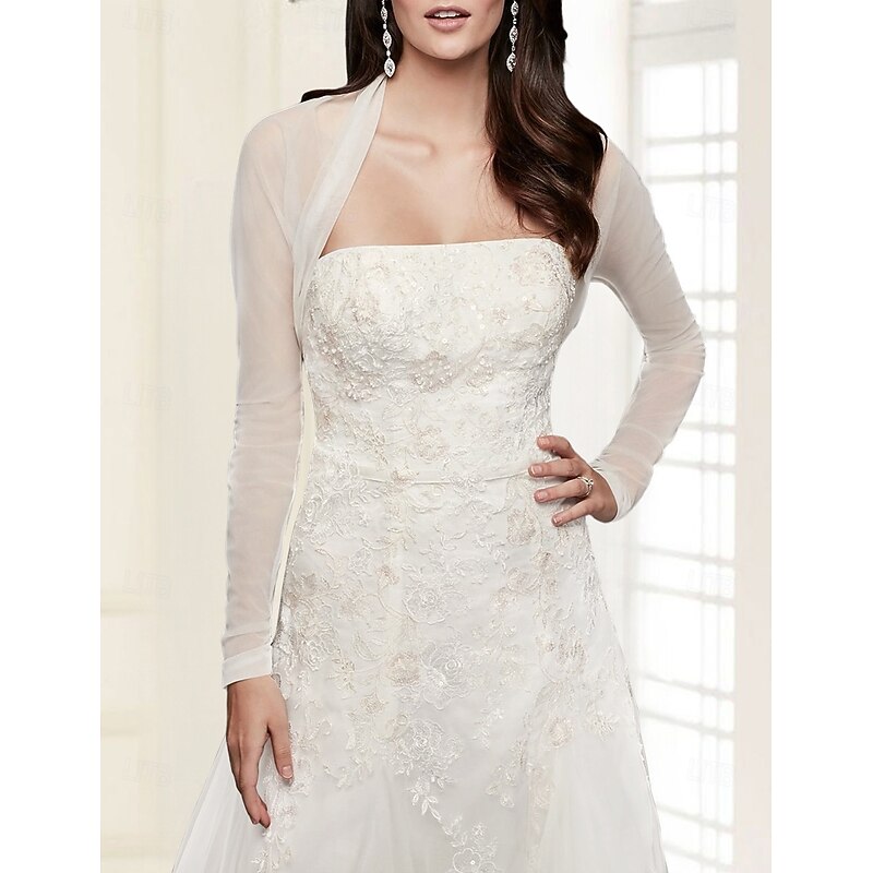 Shawls Women's Wrap Bridal's Wraps Pure Bridal Long Sleeve Tulle Wedding Wraps With Pure Color For Wedding Fall dress to impress