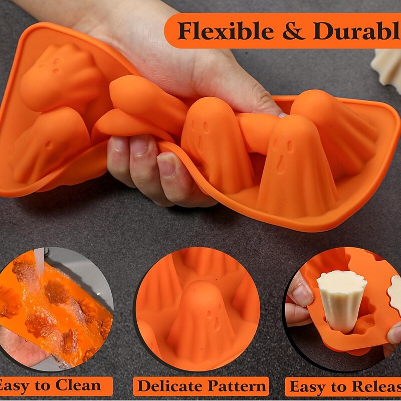 Halloween Ghost Jello Mold - 2.25x2.5 Inch Non-Toxic Food-Grade Silicone Mold for Halloween Party Decorations Home Sensitive Light Beige Durable2