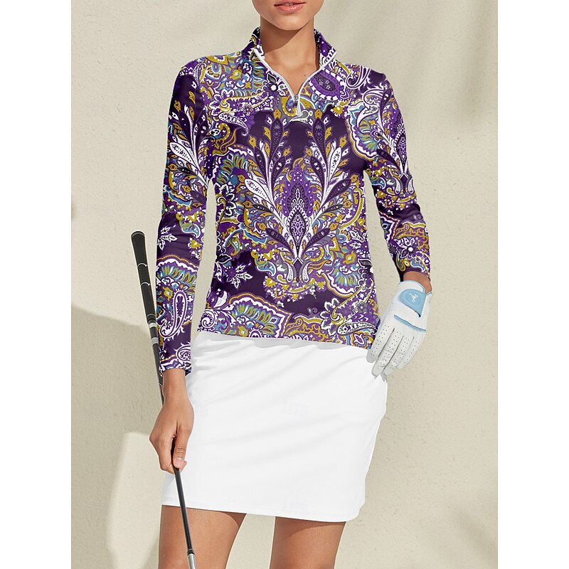 Women's Golf Polo Shirt Dark Purple Long Sleeve Top Ladies Golf Attire Clothes Outfits Wear Apparel4