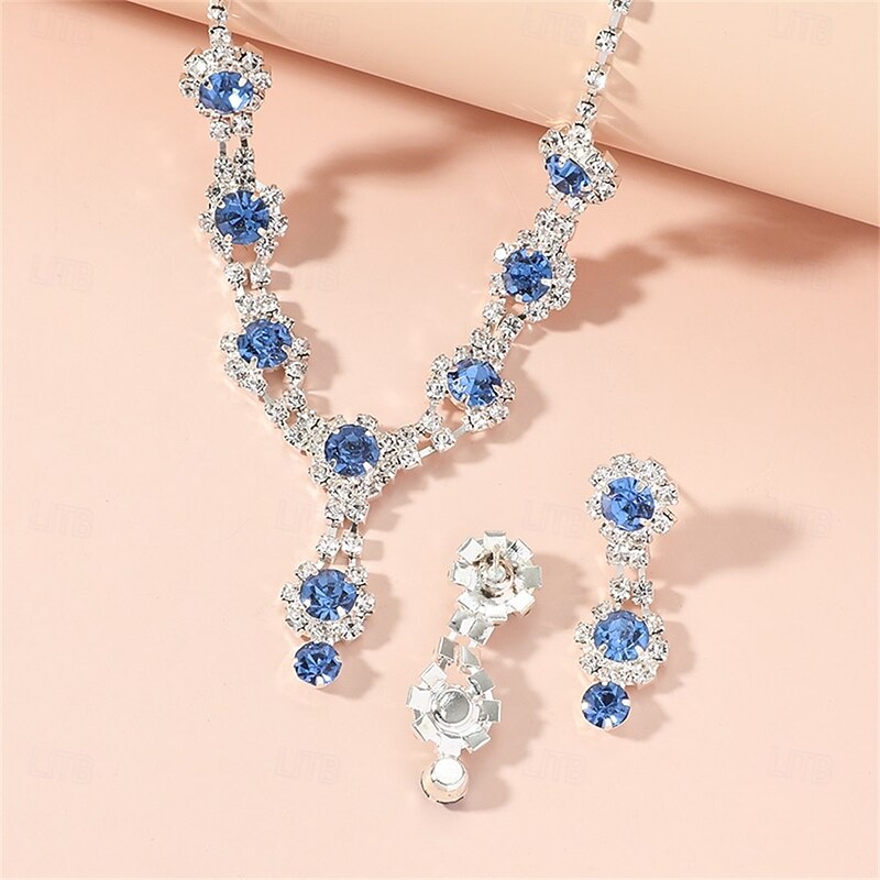 Jewelry Set Two-piece Suit Blue Rhinestone Rhinestone 1 Necklace Earrings Women's Elegant Vintage Fashion Vintage Style Classic Jewelry Set For Wedding Party4