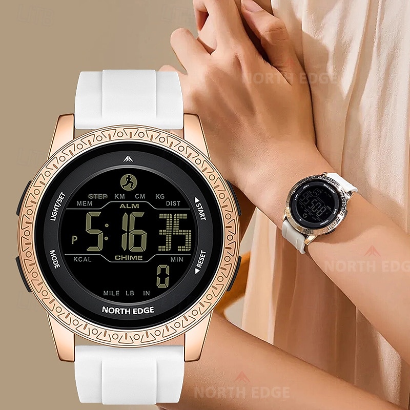 NORTH EDGE Digital Watch Large Dial Outdoor Sports Casual Luminous Alarm Clock Countdown Dual Display Silicone Watch
