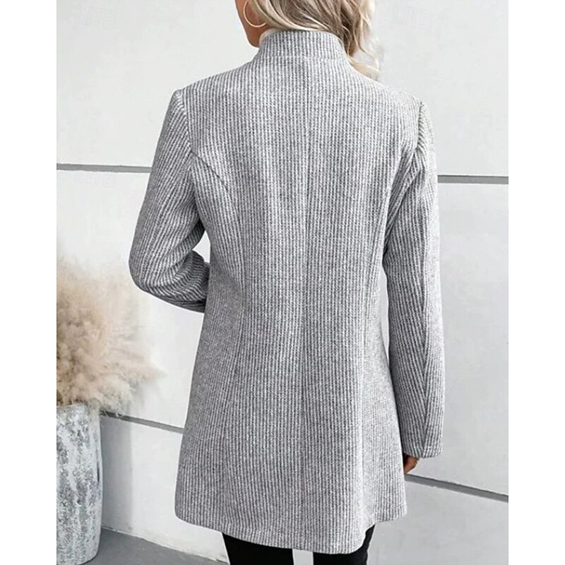 Women's Blazer Warm Comfortable Pocket Buttons Fashion Outdoor Plain Going out Weekend Single Breasted Regular Lapel Regular Fit Long Sleeve Outerwear Gray Fall Winter4