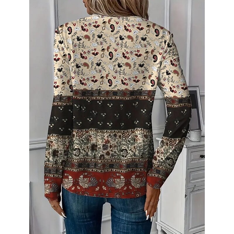 Women's T Shirt Floral Graphic Fashion Stylish Casual Long Sleeve Crew Neck Regular Tops Daily Lace Eyelet Red Gray Spring Fall2