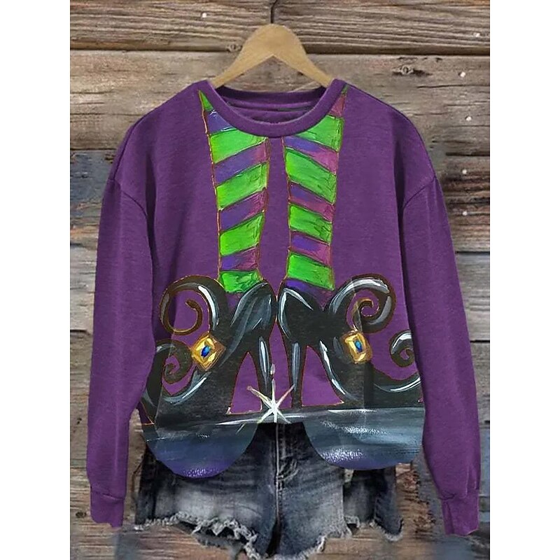 Halloween Women's Pullover Sweatshirt Witch Graphic Fashion Casual Long Sleeve Crew Neck Regular Tops Street Dailywear Casual Print Blue Purple Orange Green Fall Winter3