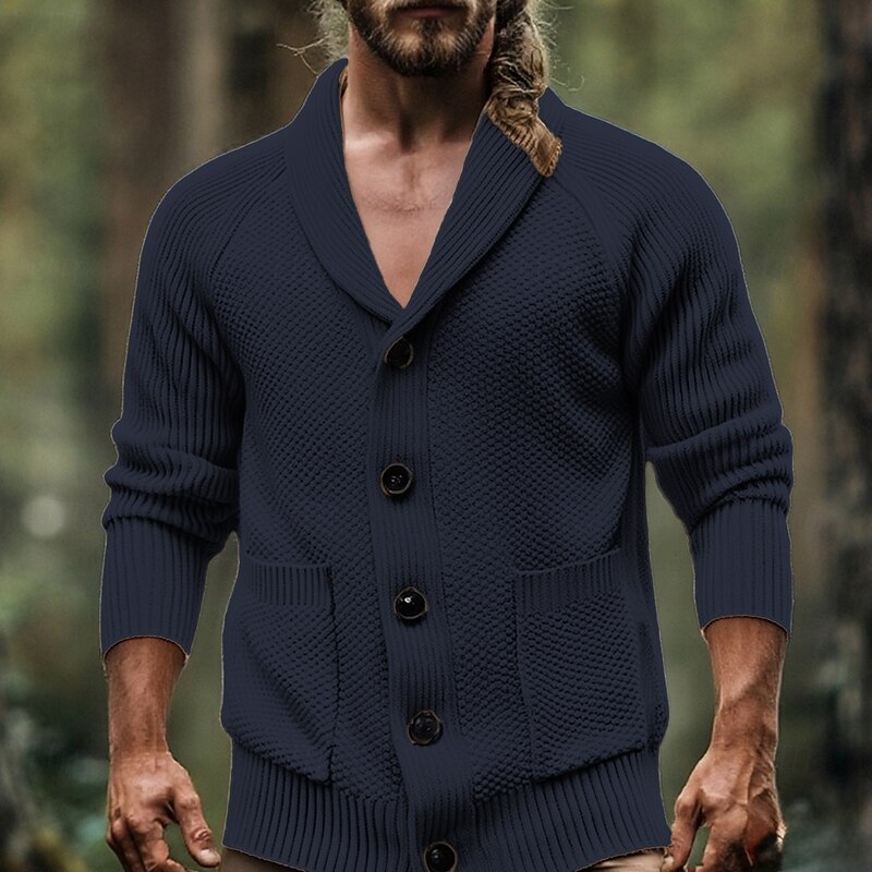 Men's Cardigan Sweater Cropped  Sweater Knit Sweater Cardigan Jacket Ribbed Cropped Knitted Knit Regular Tops Pocket Solid / Plain Color Shawl Collar Fashion Classic Vacation Daily Wear Clothing3