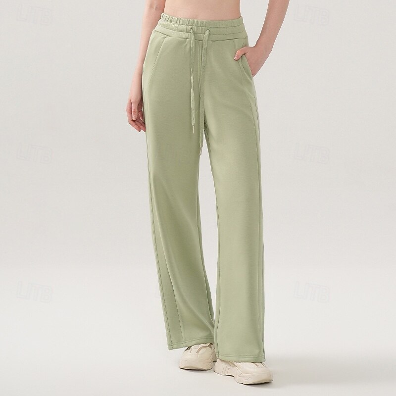 Women's Yoga Pants Staright Leg Pants with Pockets Gym Athletic Sports Bottoms Solid Color Black White Pink Cotton Fall Sports Activewear Loose Fit4