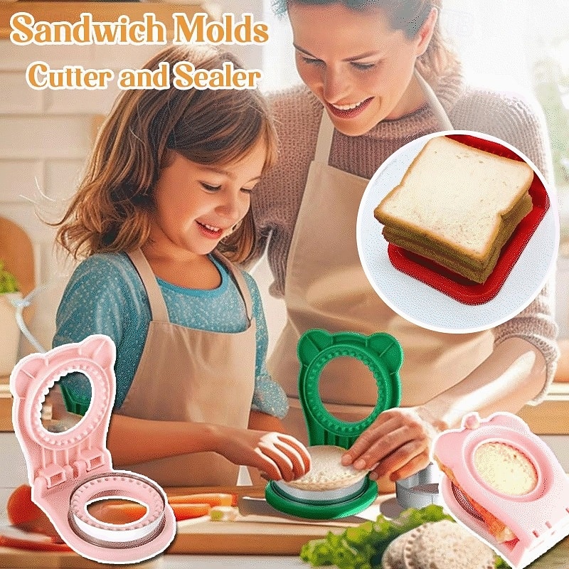Sandwich Molds Cutter and Sealer Stainless Steel Bread Cutting Maker Tool Set for DIY Sandwich Toast Sealing Perfect Kitchen Accessory for Lunch Snacks Preparation