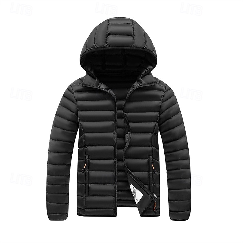 Men's Winter Coat Puffer Jacket Padded Jacket Pocket Polyster Vacation Daily Wear Date Regular Fashion Casual Comfortable Thermal Warm Winter Solid / Plain Color Dark Grey Black White Yellow Puffer2