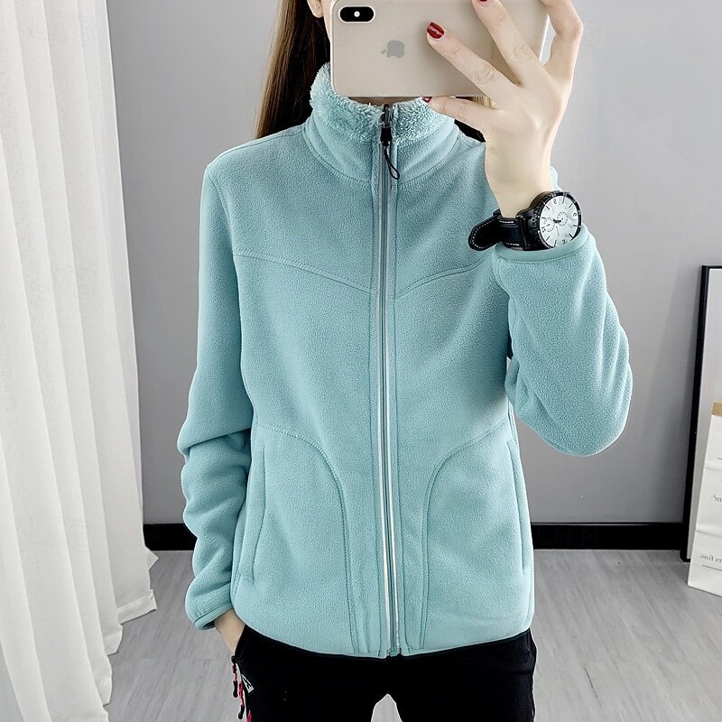 Women's Hiking Jacket Fleece Jacket Thermal Jacket Winter Outdoor Thermal Top Light Green Red Blue Green4
