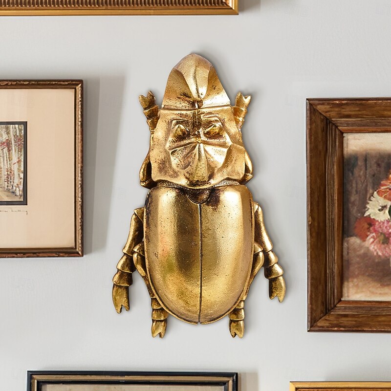 1PC Resin Material Golden Rhinoceros Horn Beetle Decorative Wall Hanging Handcrafted Combination Photo Frame Insect Decorative Accessories Suitable for Home Party Insect House Decoration Hanging