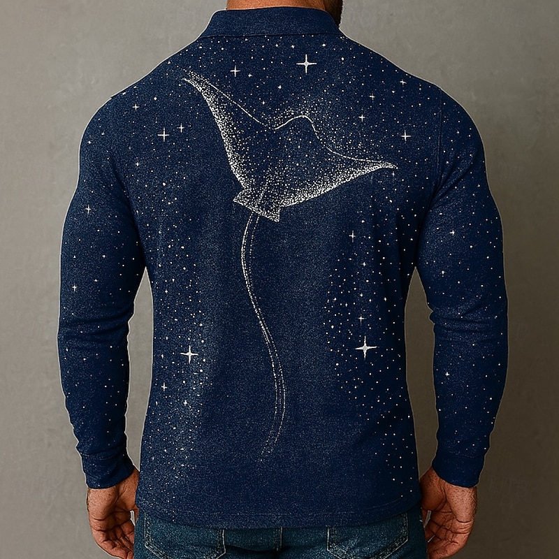 Men's Animal Patterned Polo Long Sleeve Polo Shirts Lapel Casual Outdoor Street Athleisure Daily Wear 3D Print Buttons Spring Fall Winter Black Blue Purple2