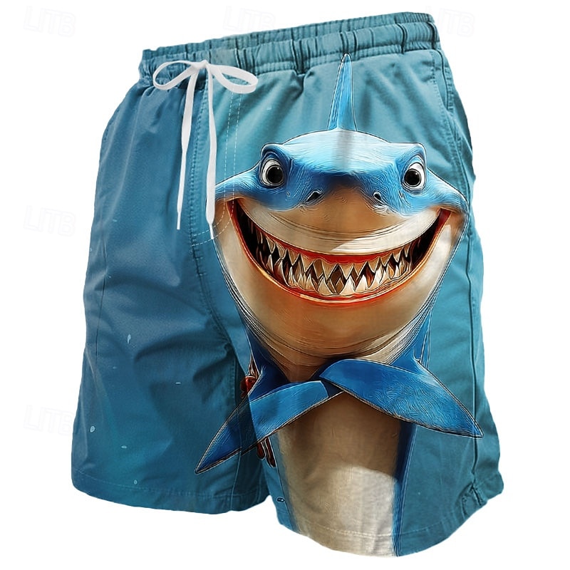 Men's Shark Novelty Sea Creatures Swim Trunks Swim Shorts Board Shorts Mid Waist Funny Outdoor Vacation Dailywear Side Pockets Mesh Lining Elastic Drawstring Waist Designer Clothing Apparel2