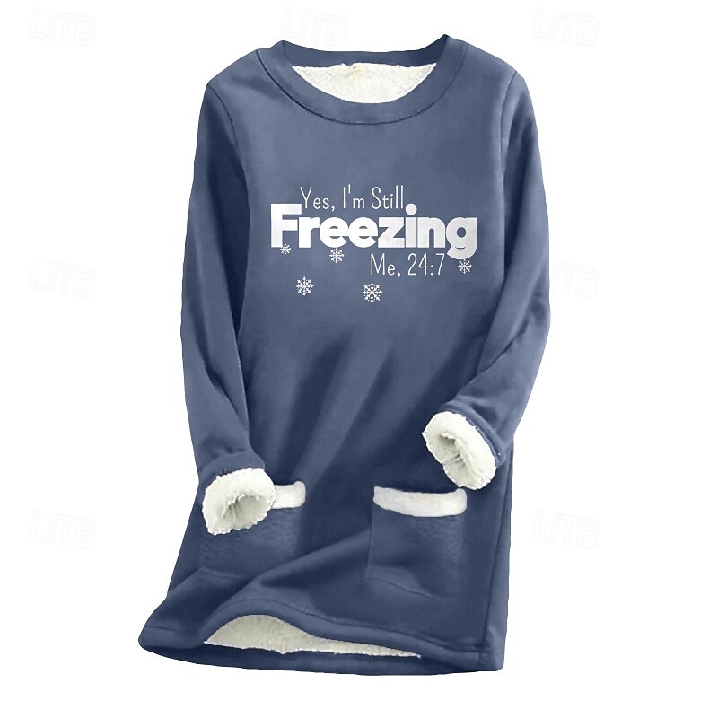 Women's Fleece Lined Pullover Sweatshirt Pajamas Pullover Sweatshirt Sweatshirts Letter Streetwear Casual Long Sleeve Crew Neck Regular Tops Street Holiday Print Black Pink Blue Light Grey Dark Gray4