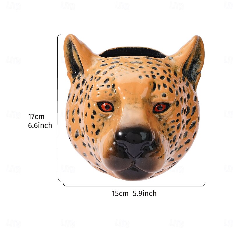 Resin Leopard Head Wall Decor, Dual-Purpose Wall Hanging for Flower Vase & Storage, Creative Cute Animal Sculpture for Home Wall Decoration and Craft Ornament4