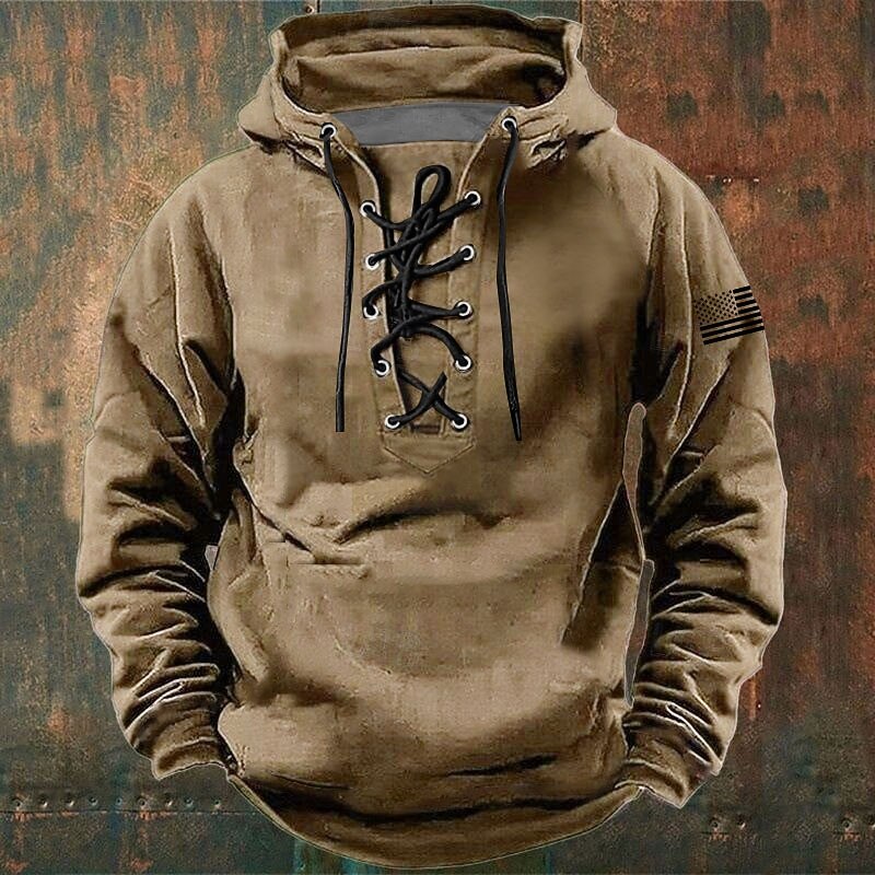 Men's American US Flag Hoodie Sweatshirt Stylish Vintage Retro Hooded Outdoor Hunting Black Blue Drawstring Fall Winter Designer2