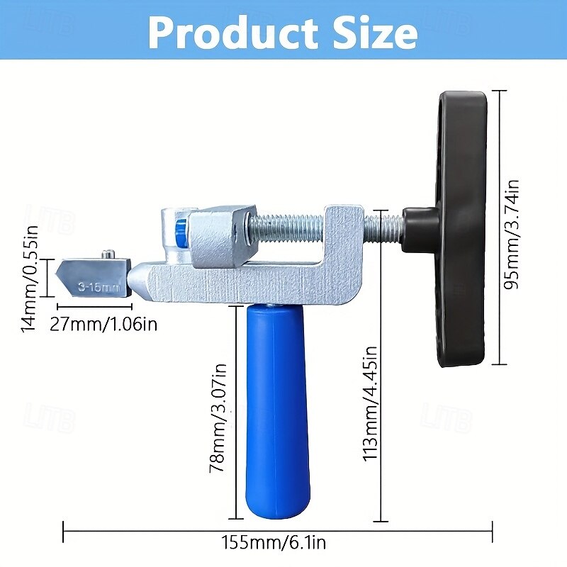 2-in-1 Manual Glass & Tile Cutter with Diamond Roller Wheel - Precision Cutting Tool for DIY & Construction, Adjustable Metal Base & Clamps, Lightweight Portable Design3