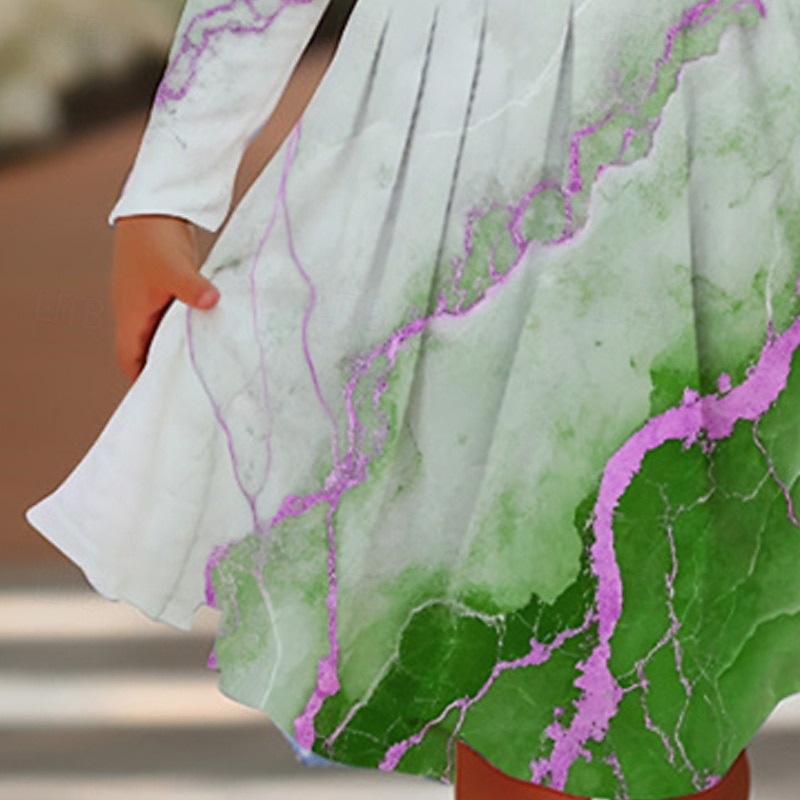 Girls' 3D Graphic Dress Long Sleeve Summer Spring Vacation Daily Holiday Beautiful Sweet Kids 4-12 Years Casual Dress A Line Dress Knee-length Regular Fit4