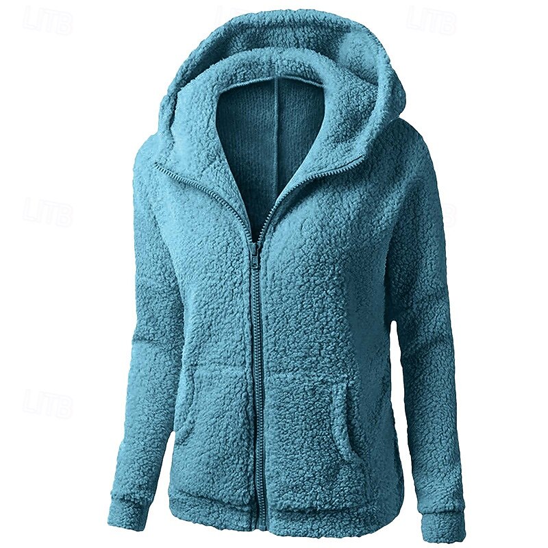 Women's Zip Up Jacket Sherpa Sweatshirt Hooded Long Sleeve Top Athleisure Solid Colored Warm Casual Cycling Running Sportswear Activewear Pink Red Blue2
