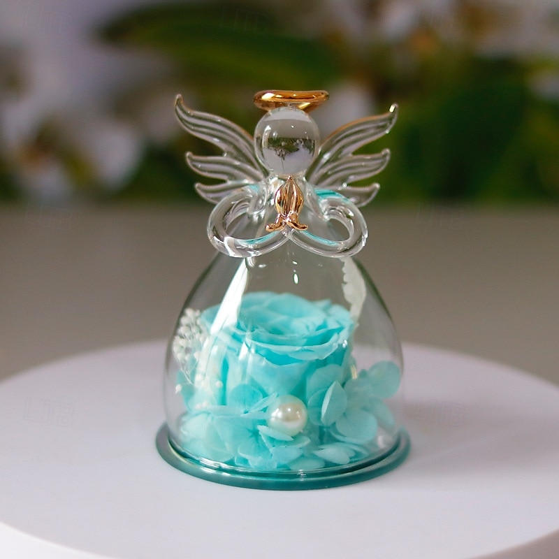 1pc, Eternal Rose Angel with 1 Rose, Never Fading Love, Gift for Her, Valentine'S Day, Birthday, Christmas, Glass Material, No Power Required, Home & Kitchen Decor, Suitable for Christmas, Halloween,4
