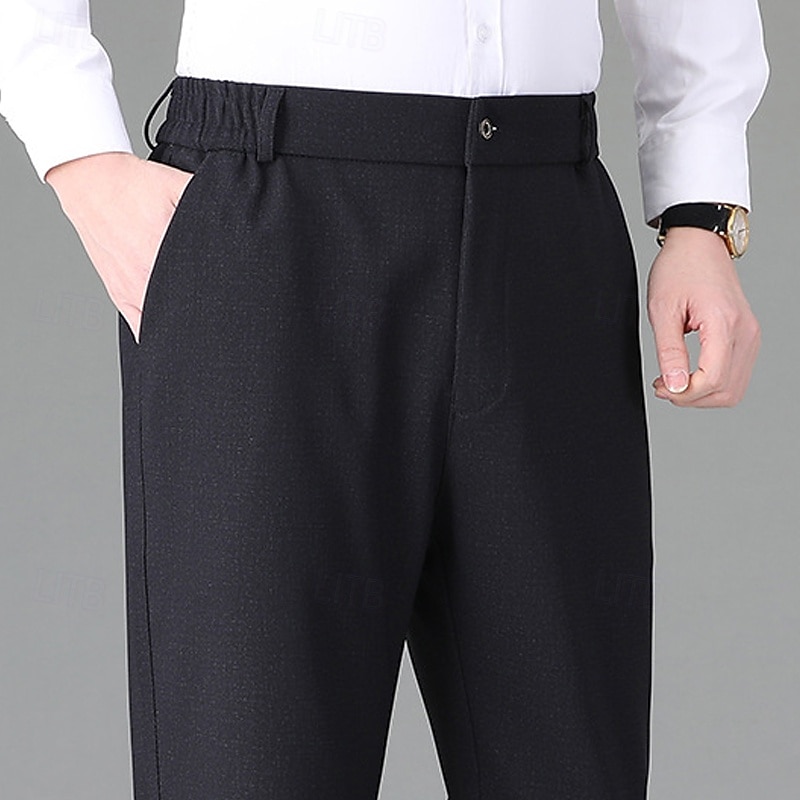 Men's Dress Pants Trousers Suit Pants Pocket Elastic Waist Straight Leg Plain Comfort Full Length Outdoor Business Daily Fashion Streetwear Black Dark Gray