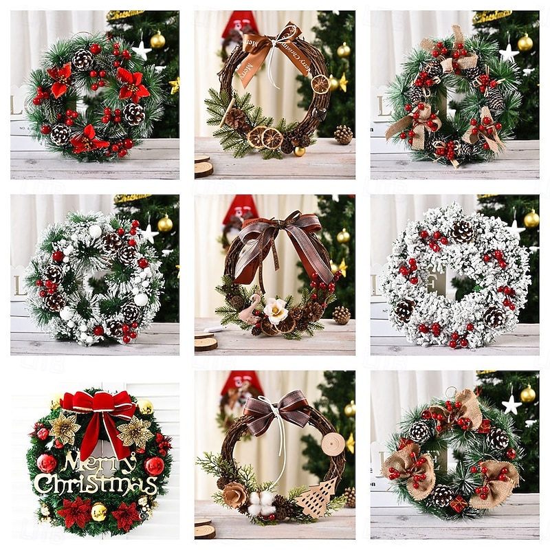 Christmas Wreath Greenery Garland for Front Door and Window Display, Holiday Vine Decoration for Home, Shop, Christmas Tree, Party Props