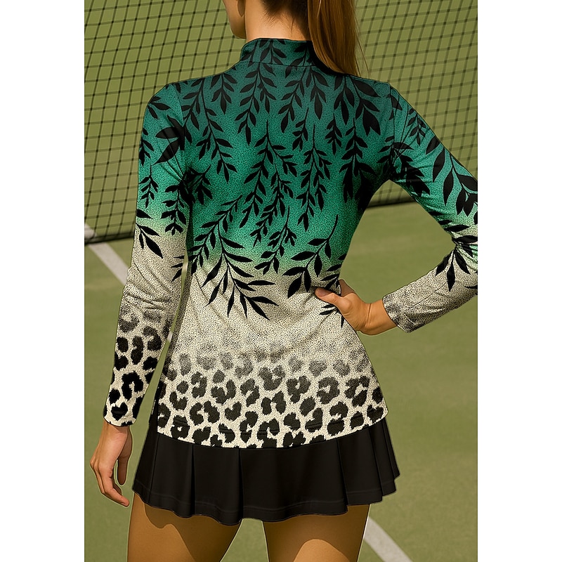 Women's Leopard Gradient Floral Shirt Sport Shirt Golf Polo Shirt Tennis Shirt Long Sleeve Zipper Floral UPF50+ UV Resistant High Elasticity Moisture Wicking Breathable Volleyball Tennis Golf Shirt2