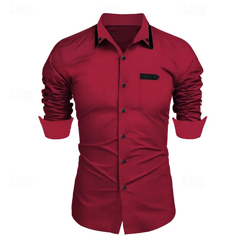 Men's Shirt Dress Shirt Plain Formal Wedding Black White Wine Navy Blue Long Sleeve Turndown Summer Spring Clothing Apparel