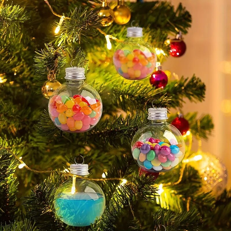 10pcs 50ml/100ml Christmas Booze Balls Clear Xmas Tree Fillable Ornaments with Silver and Gold Pendant Ring Cover Christmas Hanging Booze Balls for DIY Crafts Xmas Holiday Party Wedding Decor2