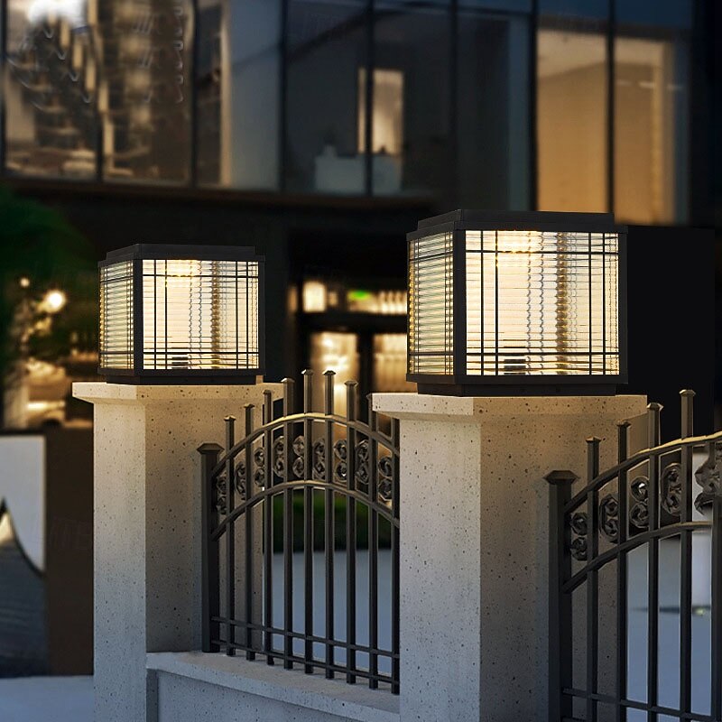 LED Outdoor Solor Post Light  30cm 1-Light Square Outdoor Post Light Fixture Waterproof Courtyard Pillar Lamps for House Porch Patio Outside Deck Garage Yard Exterior Post Lantern Lamps2