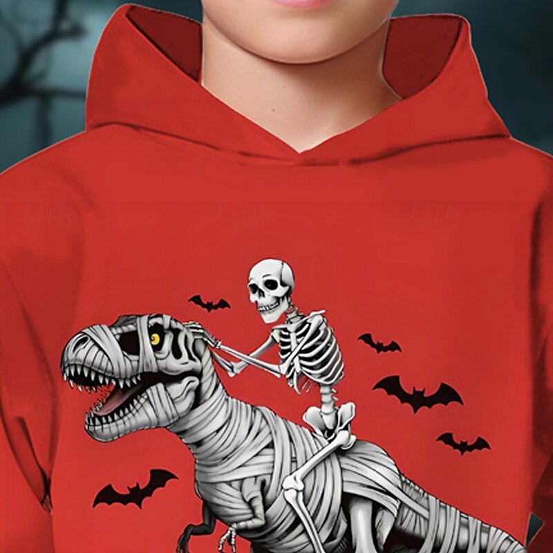 Boys' 3D Skull Pumpkin Dinosaur Hoodie Long Sleeve Spring Fall Fashion Streetwear Kids 4-12 Years Hooded Outdoor Casual Daily Regular Fit2