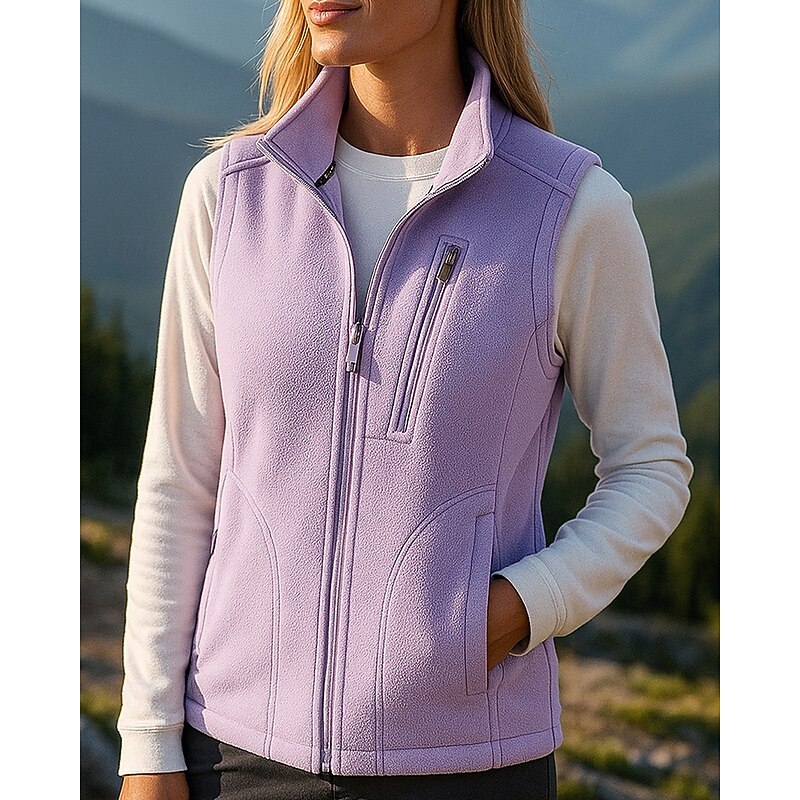 Women's Hiking Vest Fleece Vest Sleeveless Vest Outdoor Thermal Warm Winter Zipper Pocket Polyester Black Pink Purple Hunting Fishing Traveling3