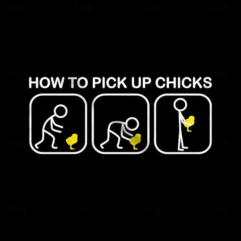 Men's T-Shirt Funny Graphic Short Sleeve 'How To Pick Up Chicks' Pun Humor2