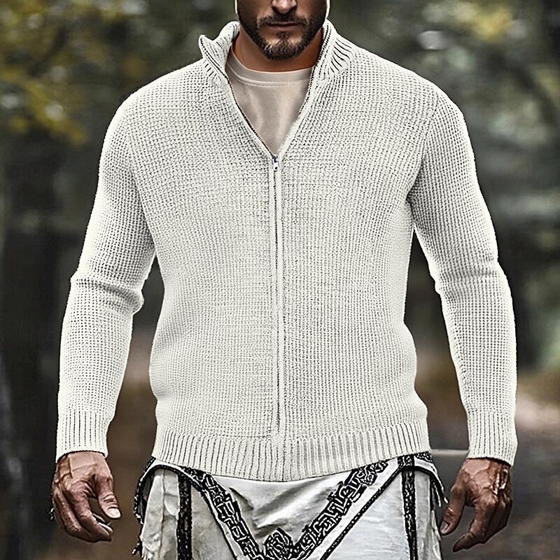 Men's Cardigan Sweater Zip Sweater Cropped Sweater Knit Sweater Cardigan Jacket Ribbed Chunky Knit Regular Tops Knitted Solid / Plain Color Turtleneck Fashion Classic Vacation Daily Wear Clothing2