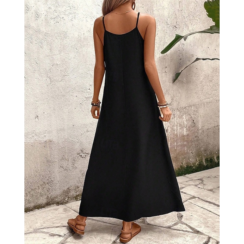 Women's Long Dress Maxi Dress Summer Dress Slip Dress Fashion Modern Daily Beach Weekend Regular Fit Leaf Tropical Sleeveless V Neck Black Summer Spring2