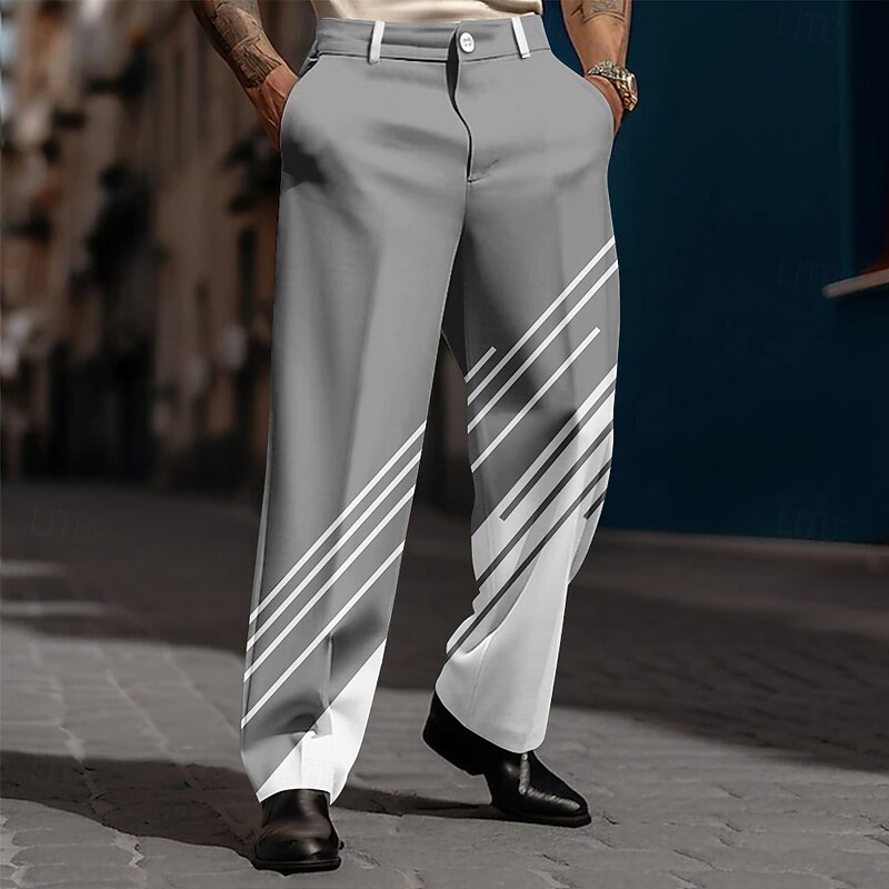 Men's Geometric Striped Dress Pants Trousers Suit Pants Mid Waist Casual Dailywear Holiday Relaxed Fit Flat Front Dress Pants with Side Pockets Spring Fall 3D Print Black Pink Blue4