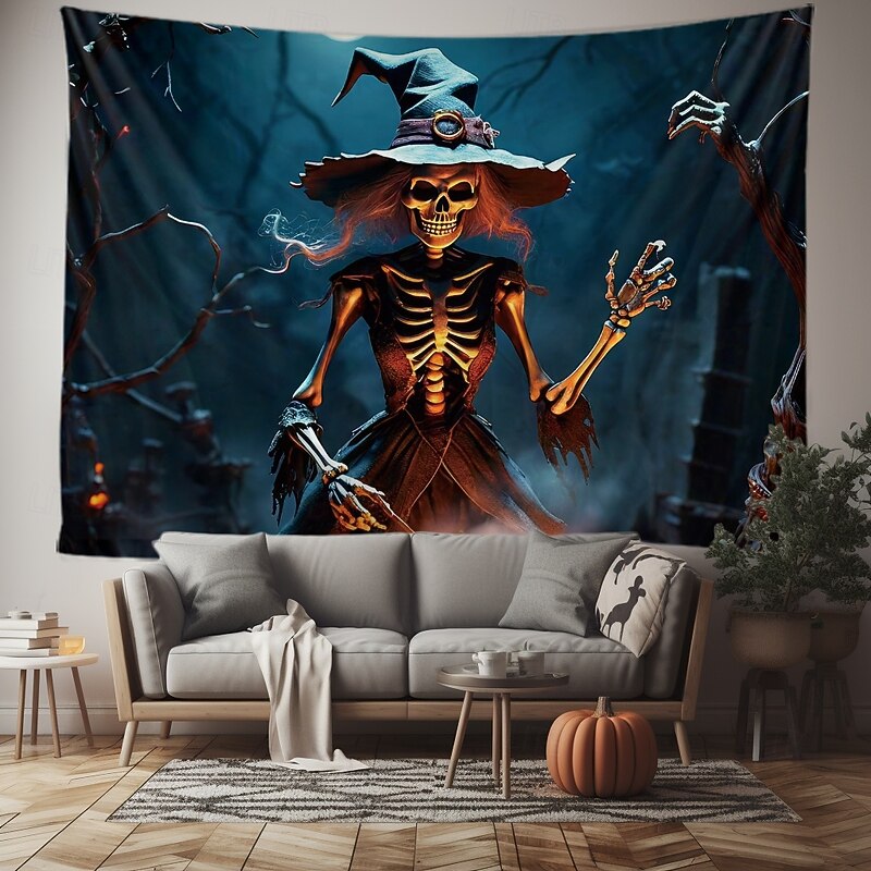 Halloween Tapestry Banners Wall Hangings Skeleton Witch Dark Punk Gothic Style Party Dorm Shooting Backgrounds Home Decor4