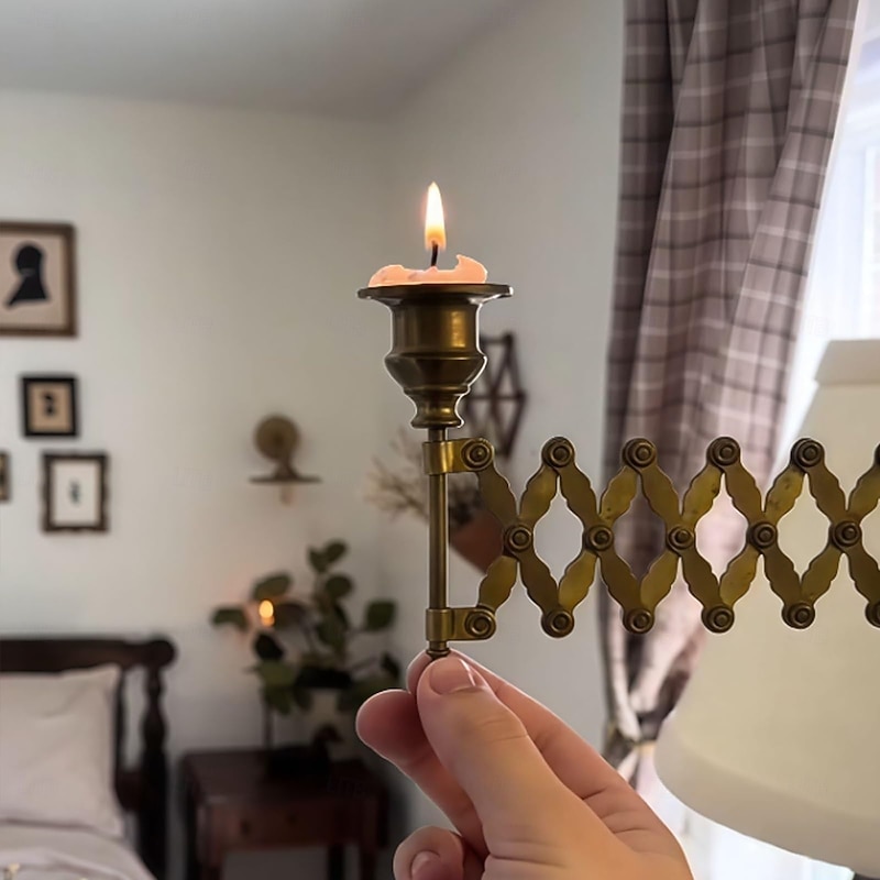 Extending Taper Candle Holder, Vintage Wall-Mounted Candle Holder, Aged Brass Candle Display Metal Candlestick Accordion Sconces, Antique French of Accordion Sconces for Living Room2