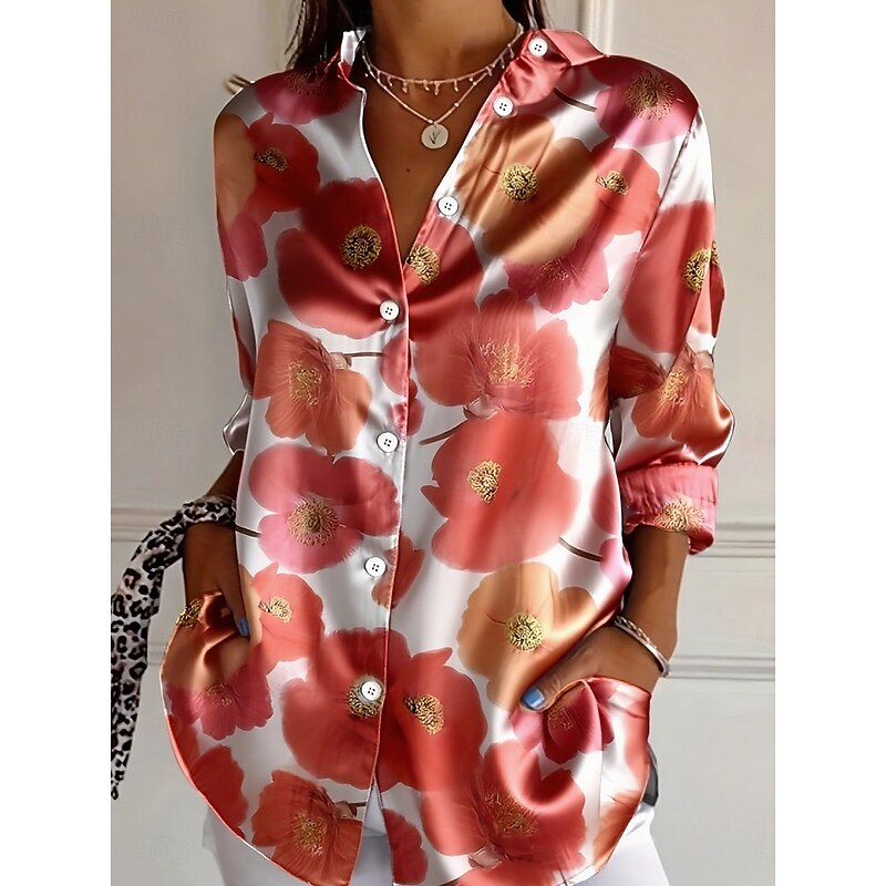 Women's Shirt Dressy Tops Formal Work Shirt Floral Graphic Elegant Stylish Casual Long Sleeve Collar Regular Tops Work Daily Red Blue Purple Green Spring Fall Winter2