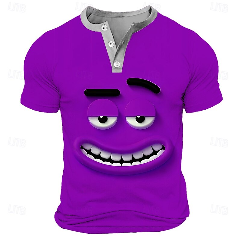 Men's Cartoon Human face T Shirt Henley Shirt Short Sleeve Designer Retro Vintage Casual Street Casual Daily Summer Spring Lake blue Yellow Green Navy Blue Purple Henley Henley T-Shirt3