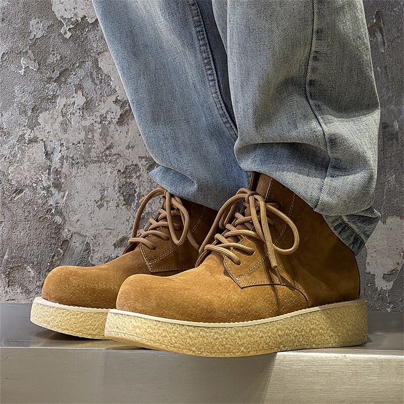 Men's Tan Suede Lace-Up Boots with Platform Crepe Sole – Stylish Retro Casual Footwear for Streetwear, Fall Outfits and Everyday Fashion2
