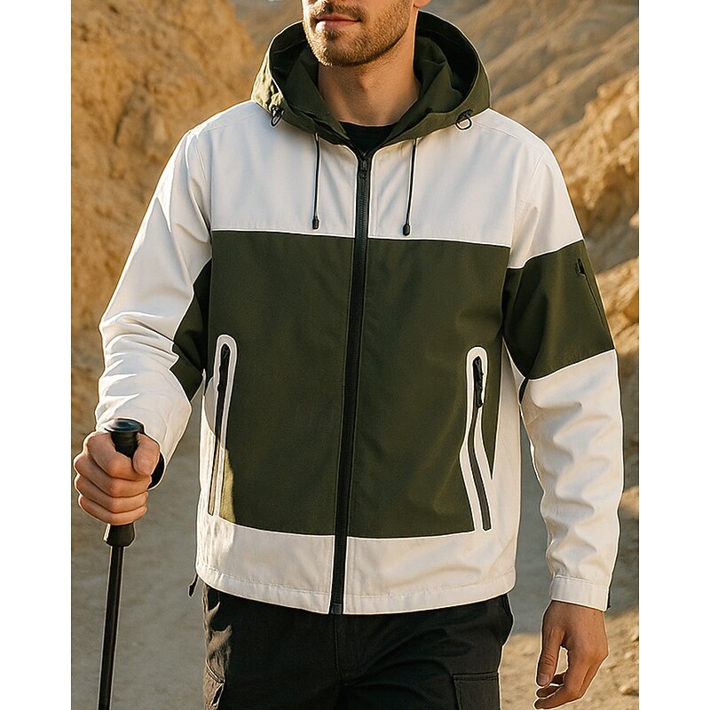 Men's Outdoor Jacket Hiking Jacket Outdoor Waterproof Windproof Hiking Outfits Hiking Clothes Spring Autumn / Fall Jacket Hunting Climbing Running Patchwork Black Yellow Dark Purple