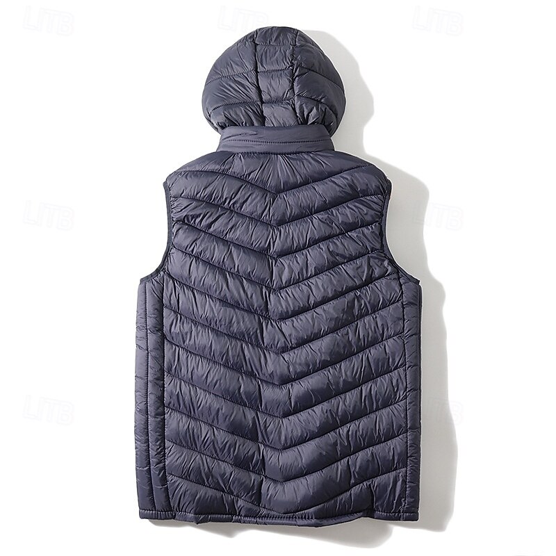 Men's Puffer Vest Vest Gilet Vacation Daily Date Fashion Casual Fall & Winter Pocket Polyester Warm Comfortable Solid Color Zipper Hooded Regular Fit Black Navy Blue Vest4