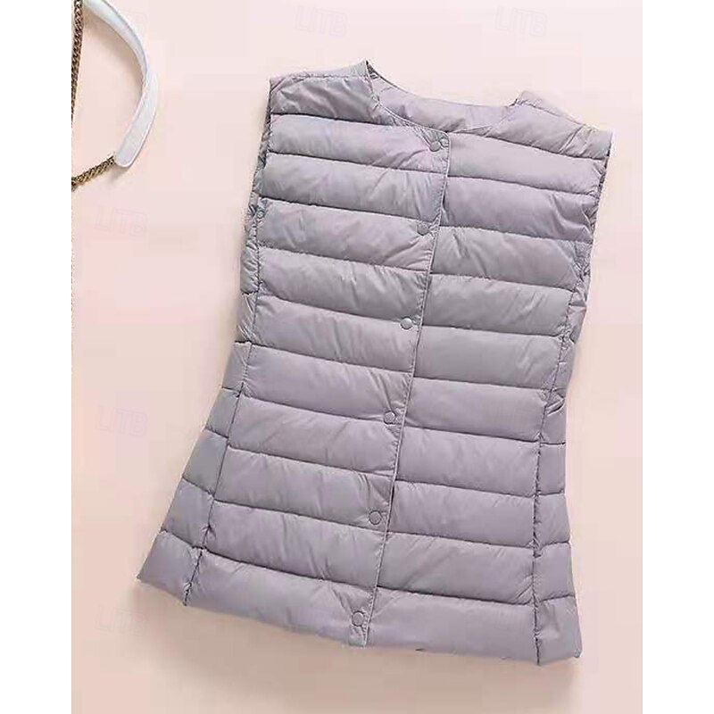 Women's Vest Comfortable Buttons Casual Plain Going out Weekend Single Breasted Regular Crewneck Regular Fit Sleeveless Outerwear Black White Khaki Fall Winter4